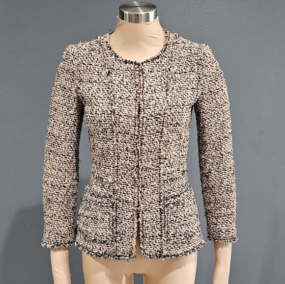 REBECCA TAYLOR Women Tweed Wool Blend Pink Multi Jacket 2 - Picture 1 of 10